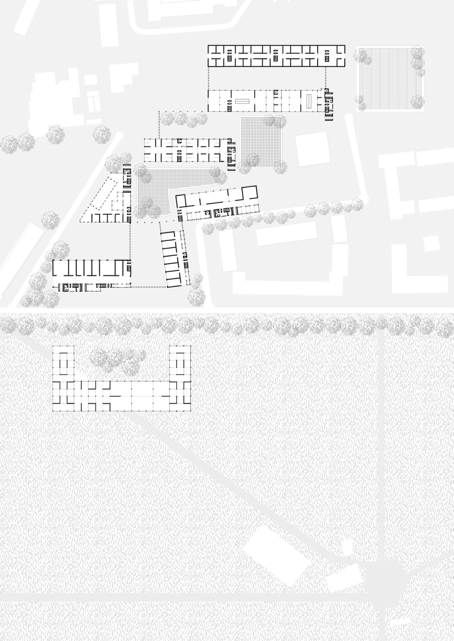 Ground floor plan of The Food Park housing and food buildings.
